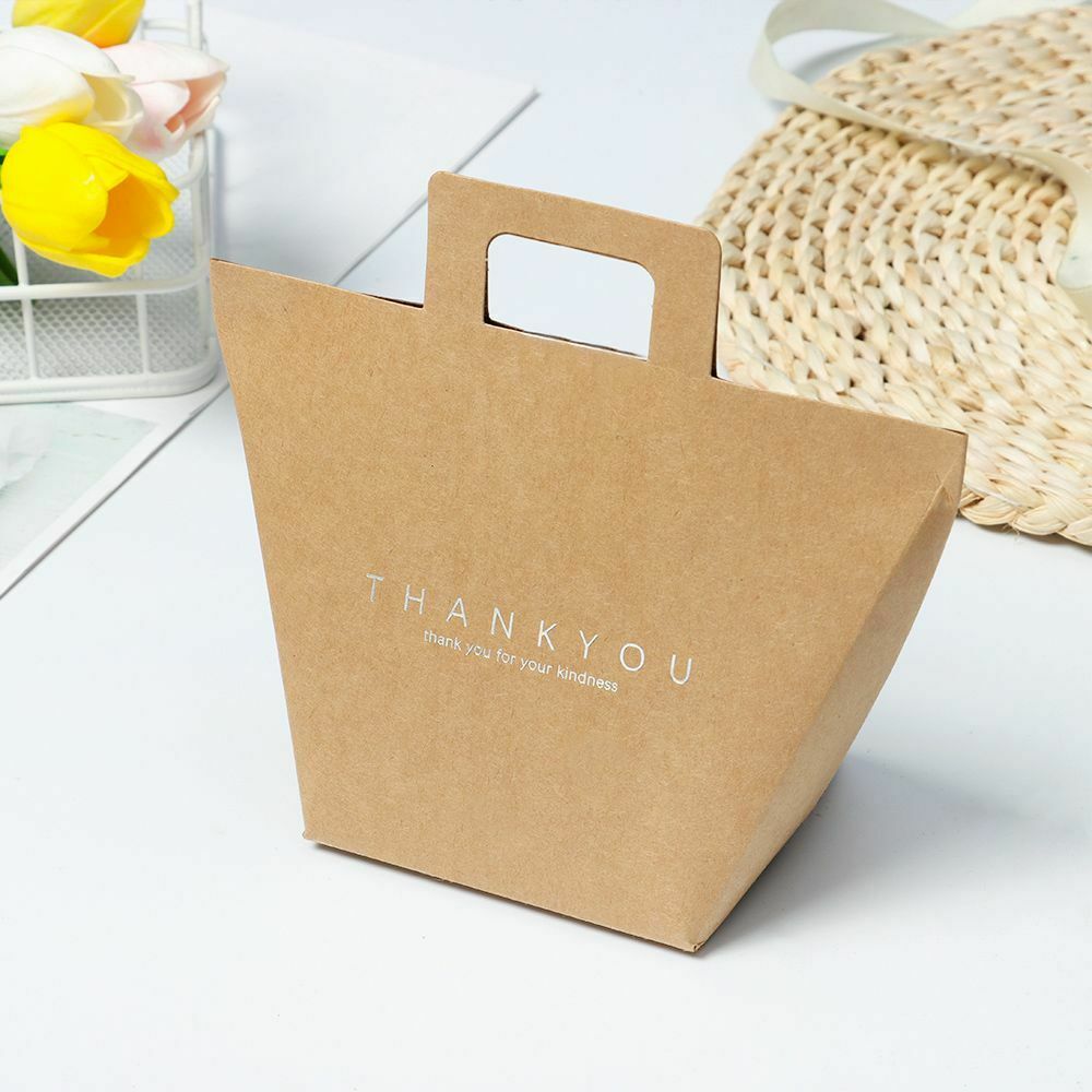 2Pcs DIY Simple With Handles Creative Gift Bag Candy Box Kraft paper Bronzing
