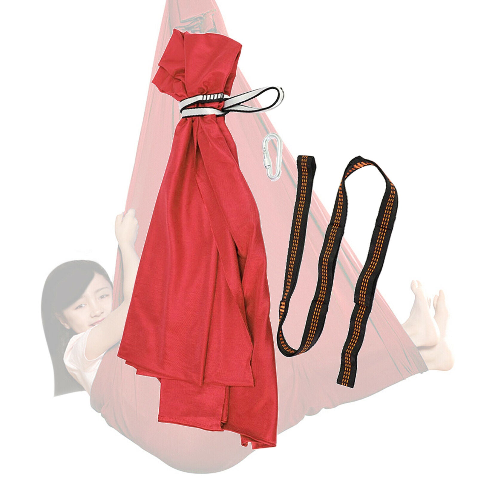 Kids Swing Hammock Hanging Pod Sensory Swing Carabiner Red