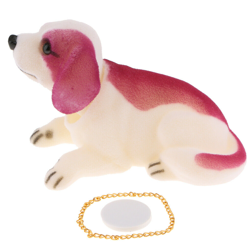 2x Nodding Dog with Golden Chain Ornaments Mini Bobble-Head Toys for Car
