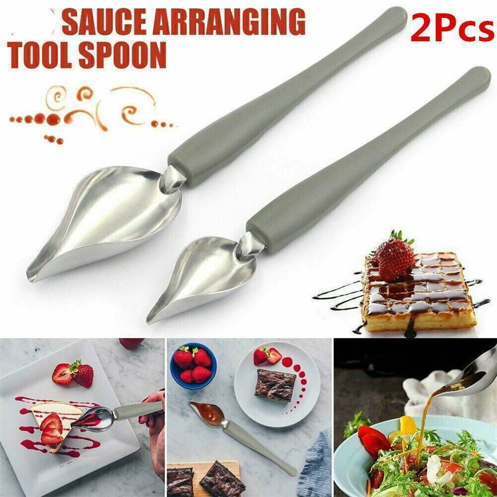 2x Chef Valon Sauce Plating Art Pens Dish Coffee Draw Tool Stainless Steel Spoon