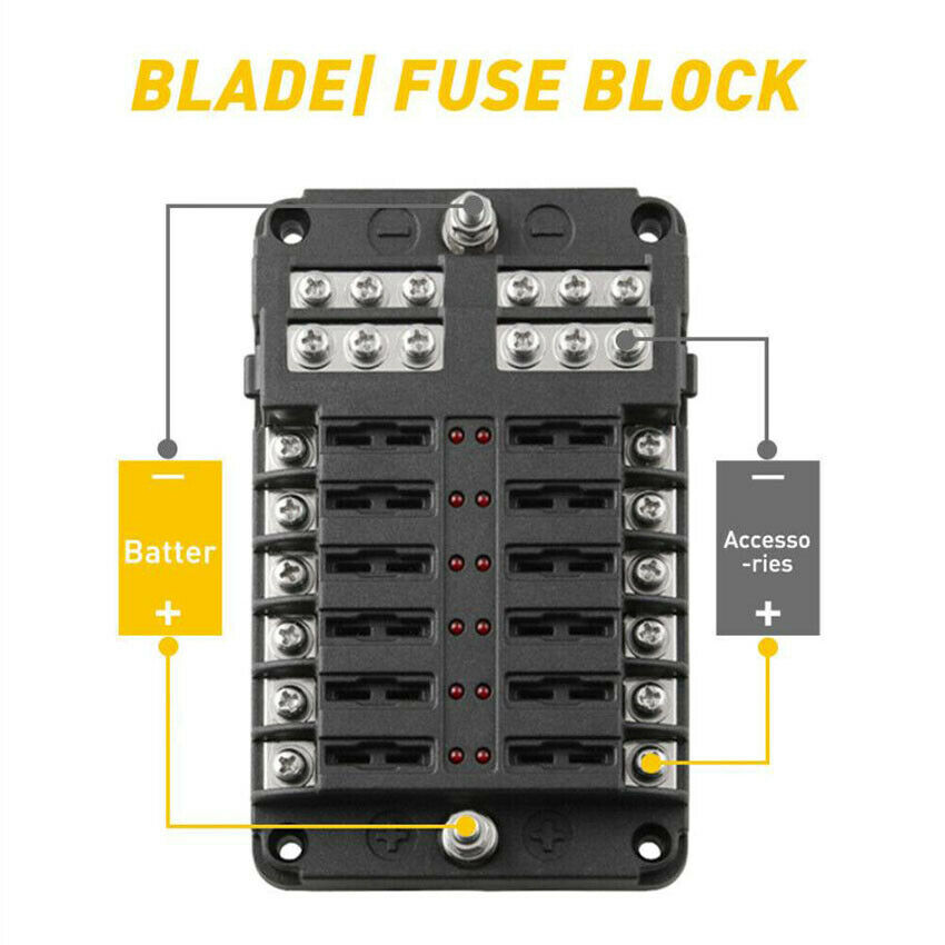 12 Way Auto Blade Fuse Holder Box Block w/ LED Indicator for 12V Car Marine