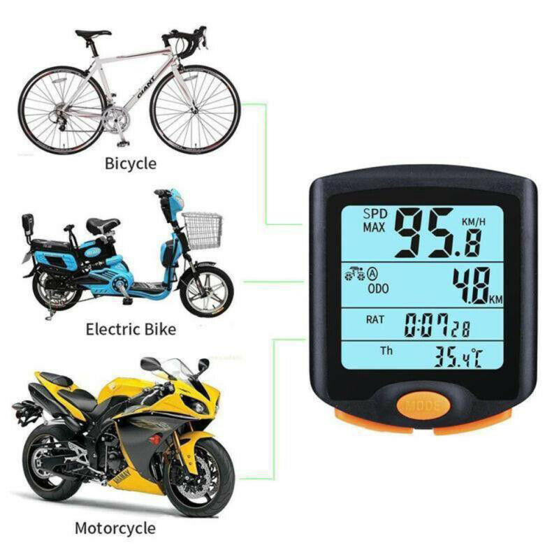 Bike Computer Wireless Motorcycle Bicycle LCD Odometer Speedometer w/ Back light
