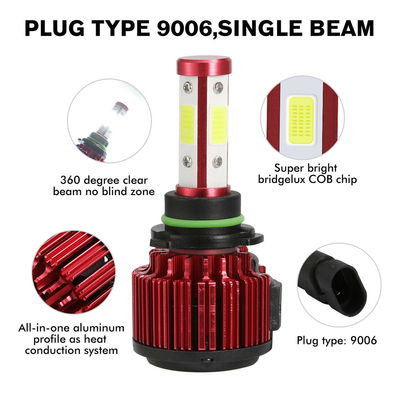 4-sides LED Headlight Kit 9006 HB4 HB4U 6000K 2600W 390000LM Fog Bulbs Pair HID