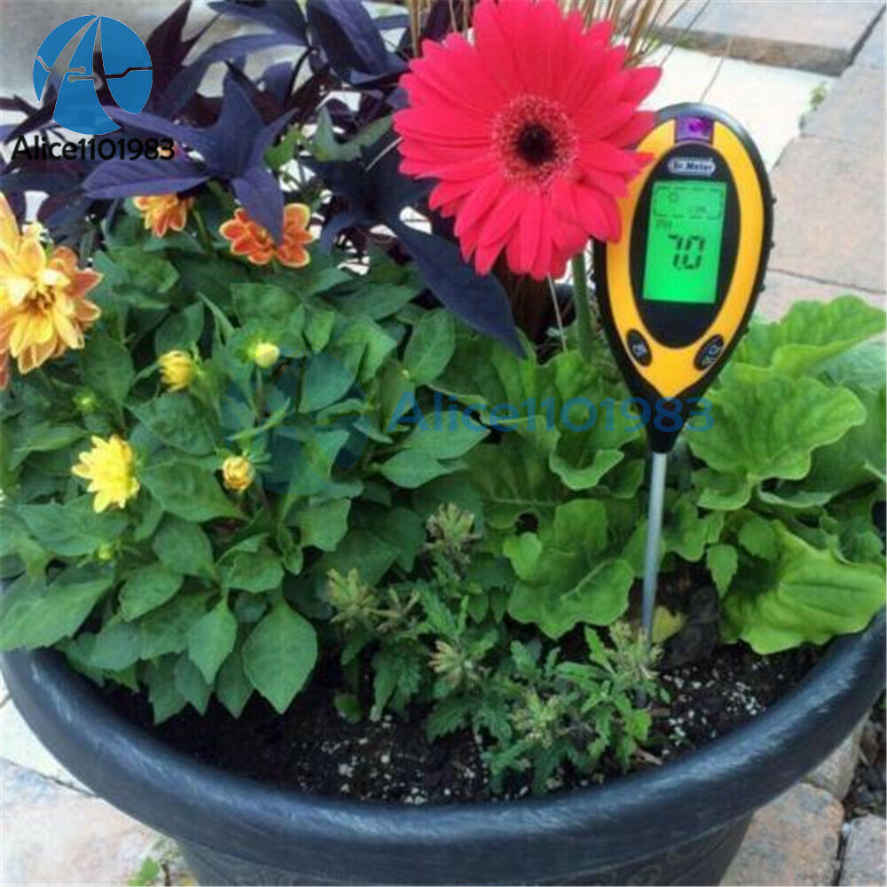 4 In 1 LCD Digital Soil Moisture Humidity Temperature Sunlight PH Tester Meter