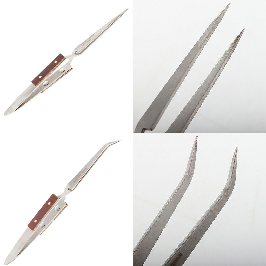 Stainless Steel Soldering Bouncing Self Clip Welding Fixed Tweezer Curved