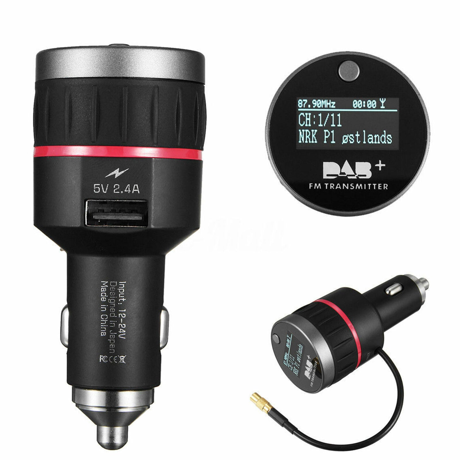 Car USB Adapter DAB Radio Receiver Tuner Auto FM Transmitter with Antenna