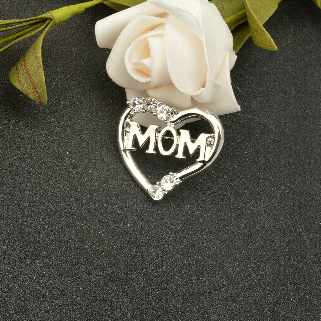 Love Heart Crystal Brooch Pin Mother's Day Birthday Jewelry Gift for MOM