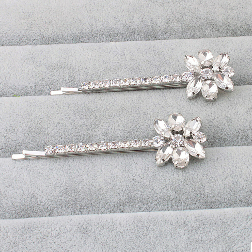 2Pcs Crystal Hair Clip Rhinestones Flower Hairpins Womens Hair Jewelry