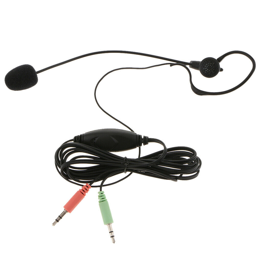 PC Computer Hanging Headset with Microphone, Monaural Headphones with Dual 3.5mm