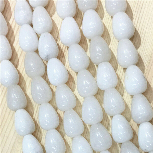 1 Strand/28Pcs 14x10mm White Jade Teardrop DIY Spacer Loose Beads 15.5inch HH555