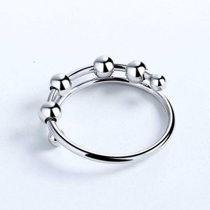 Women Rotatable Fidget Beads Rings Single Coil Beads Anti Stress Ring Jewelry