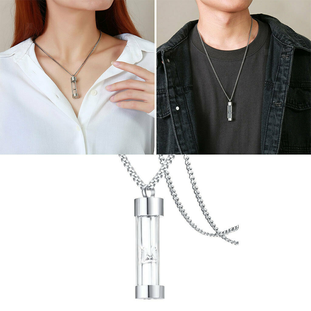 Ashes Pendant Stainless Steel Hourglass Necklace for Memorial Women.