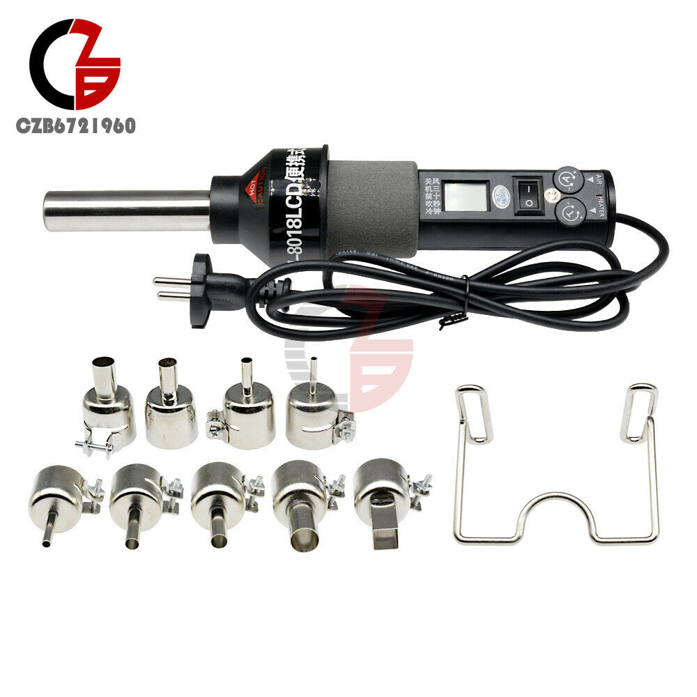 450W 220V Portable Temprature-controlled Hot Air Gun 9 Nozzles Soldering EU Plug
