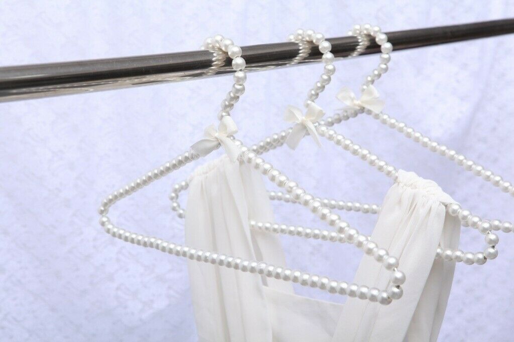 Kids Clothes Hanger with Bowknot Beaded + Back Hooks Coat Towel Hanger