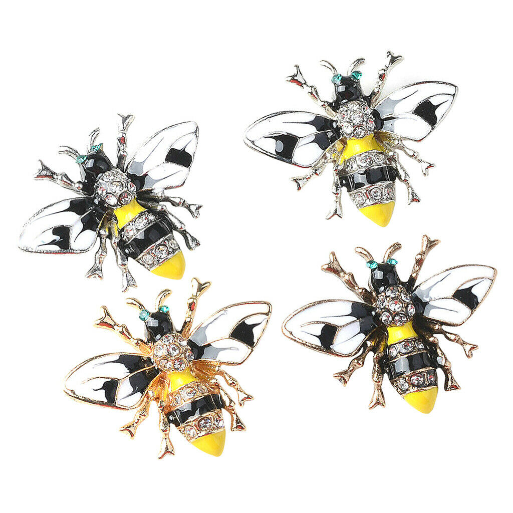 4x Alloy Bee Crystal Enamel Flatback Button for DIY Hair Accessories Jewelry