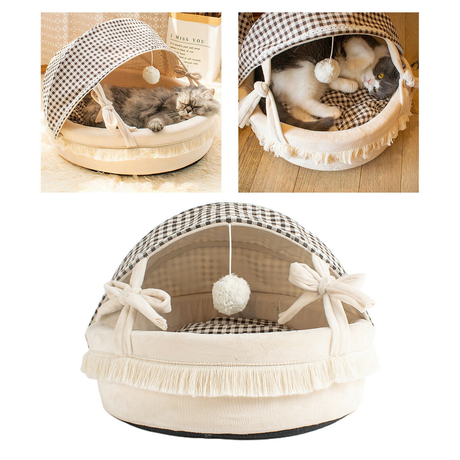 Cat House with Foldable Cover Anti Slip Bottom Pet Nest Bed for Indoor Cats