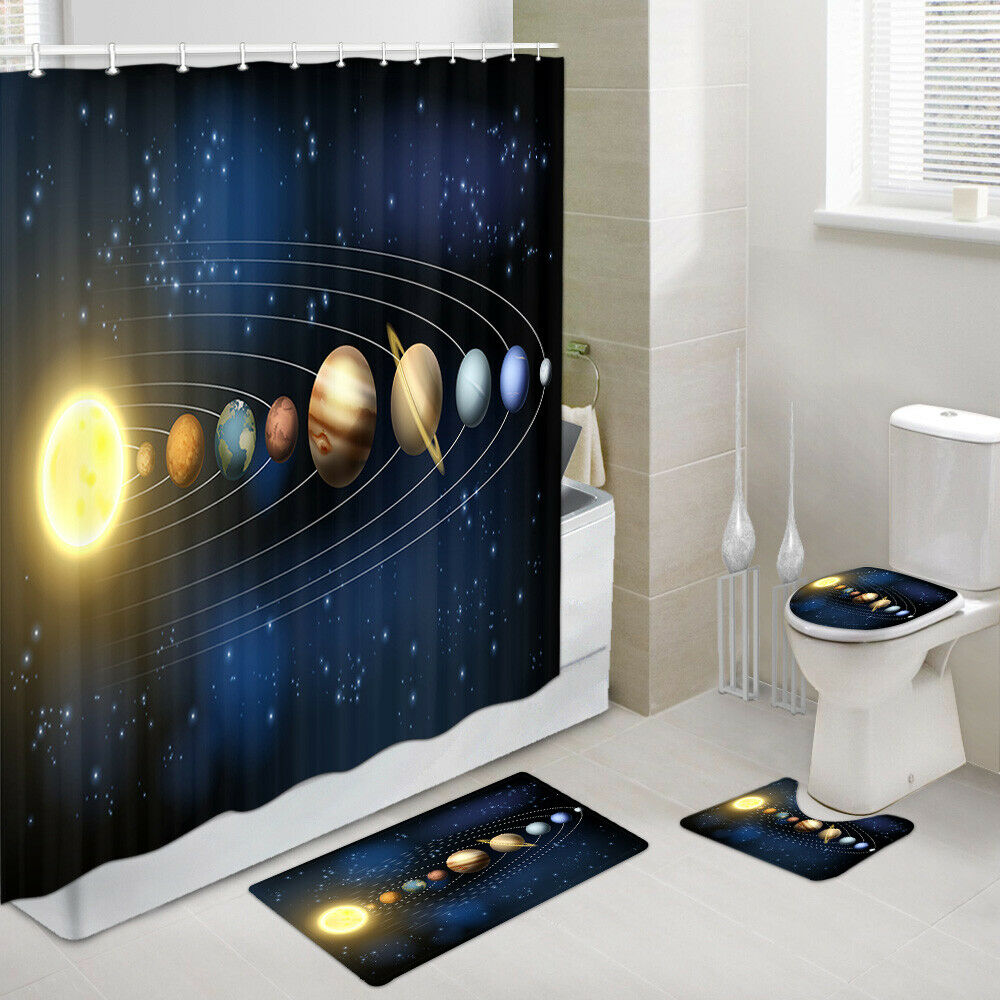 Solar System Planet FantasyShower Curtain Set Bathroom Rug Toilet Lid Seat Cover