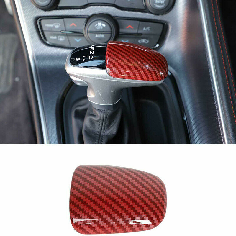Red Carbon Fiber Gear Shift Knob Cover Trim For Dodge Challenger Charger 15-2020