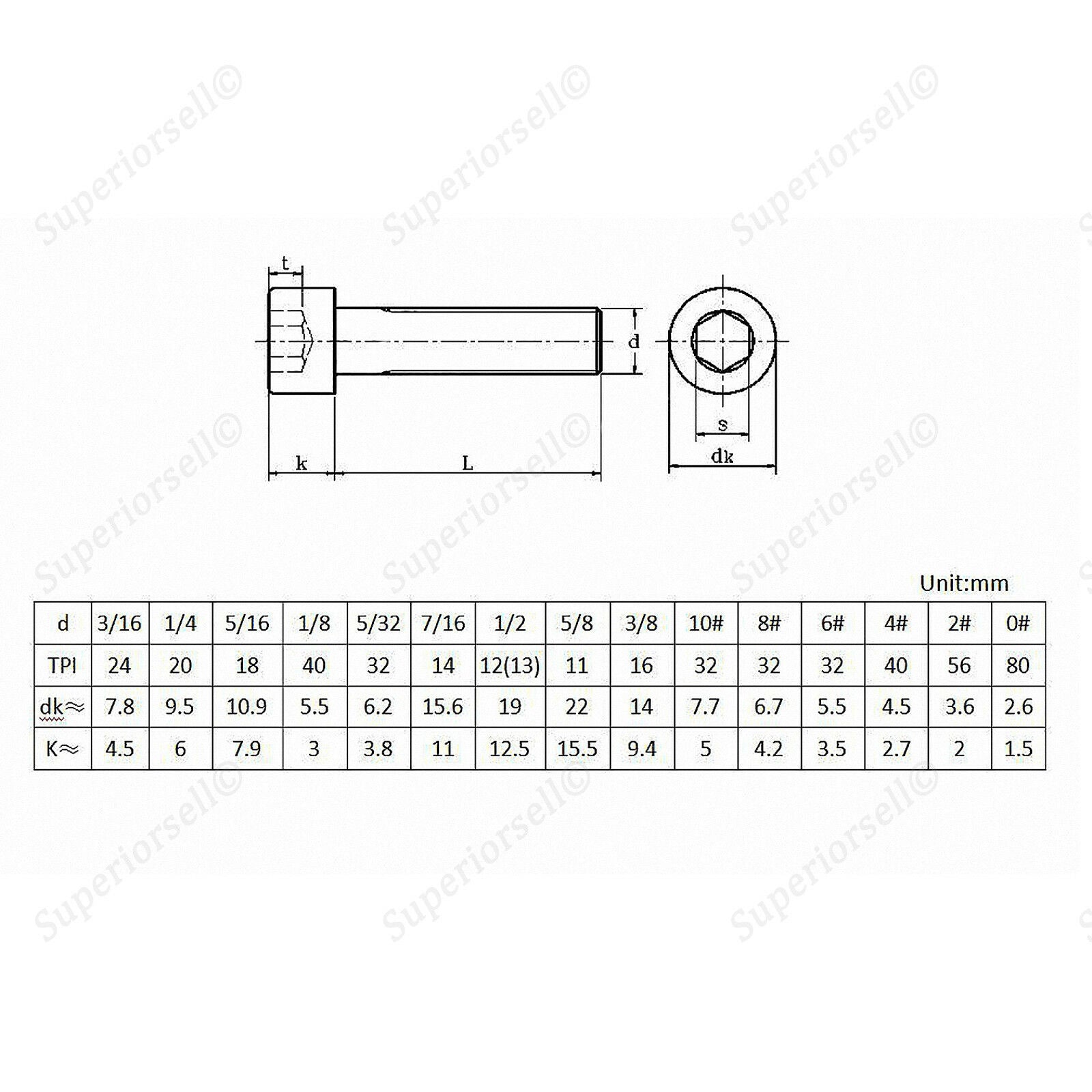 70Pc 0#-80 UNC Allen Bolt Socket Cap Screws Hex Head Kit A2 Stainless L1/8"~1/2"