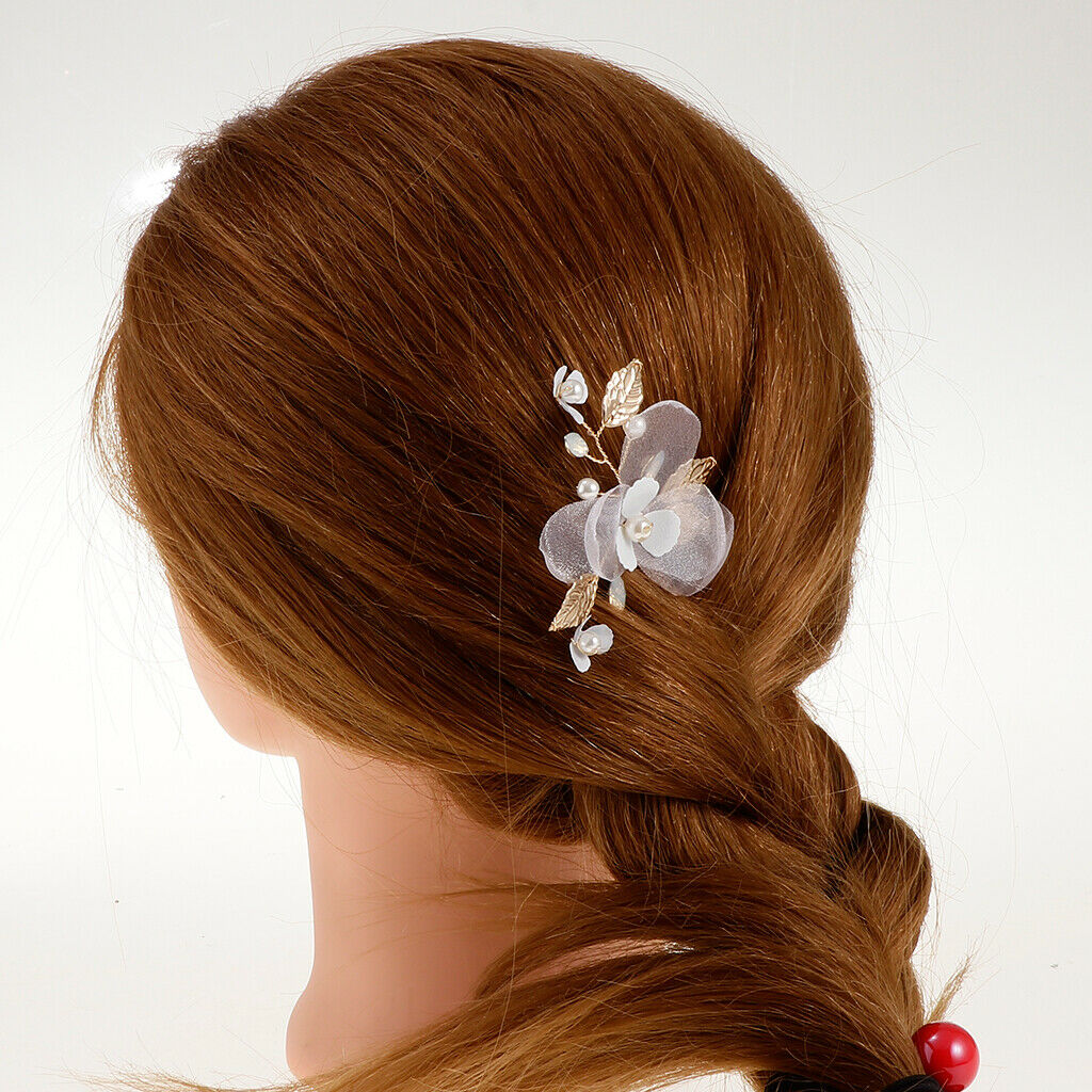 Elegant Artificial Pearls Leaf Flower Hair Pins Hair Stick Wedding Bridal