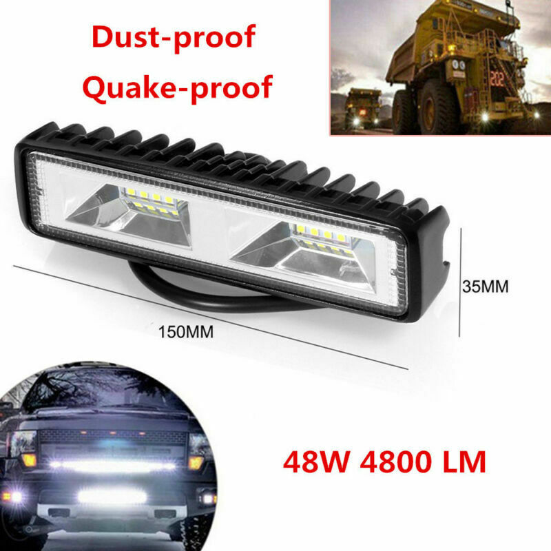 6'' 48W 16LED Work Light Flood Beam Bar Car SUV Front OffRoad Driving Fog Lamps
