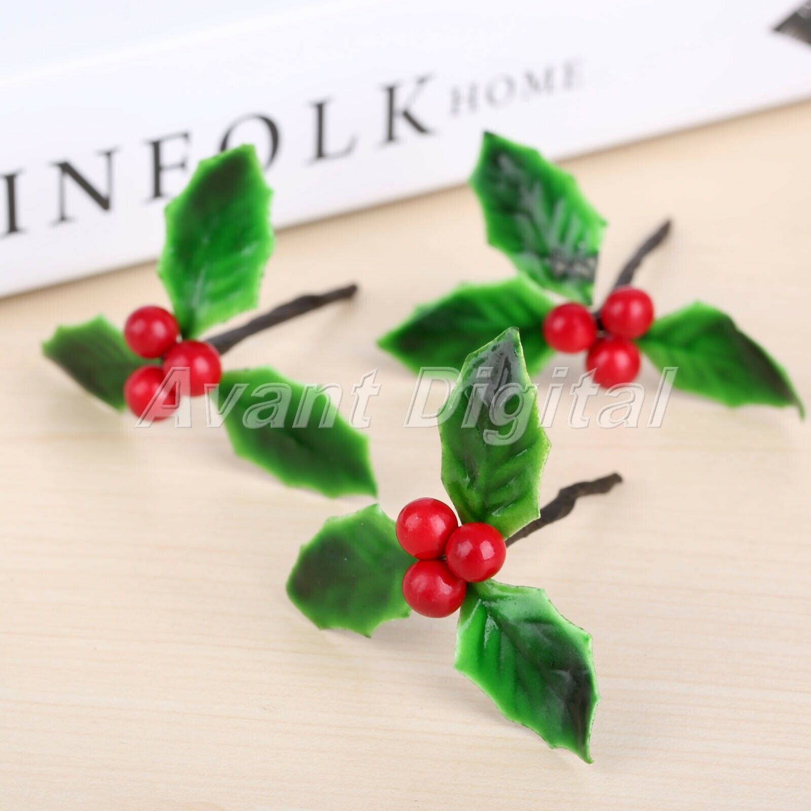 Decoration Artificial Berries Flowers Green Leaves DIY Christmas Ornaments 5Pcs