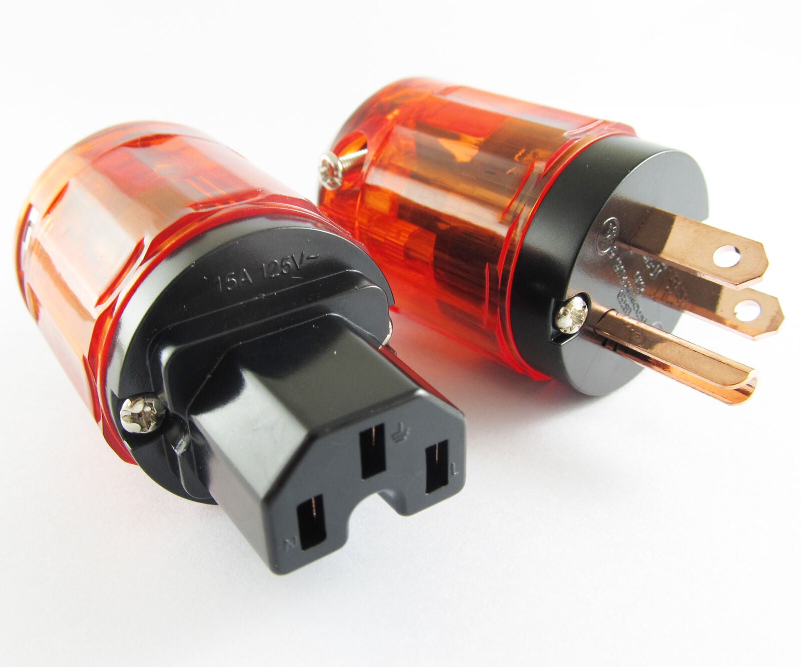 New 1 Pair C-046E IEC Connector + P-046E US Power Plug for Audio Clear Red