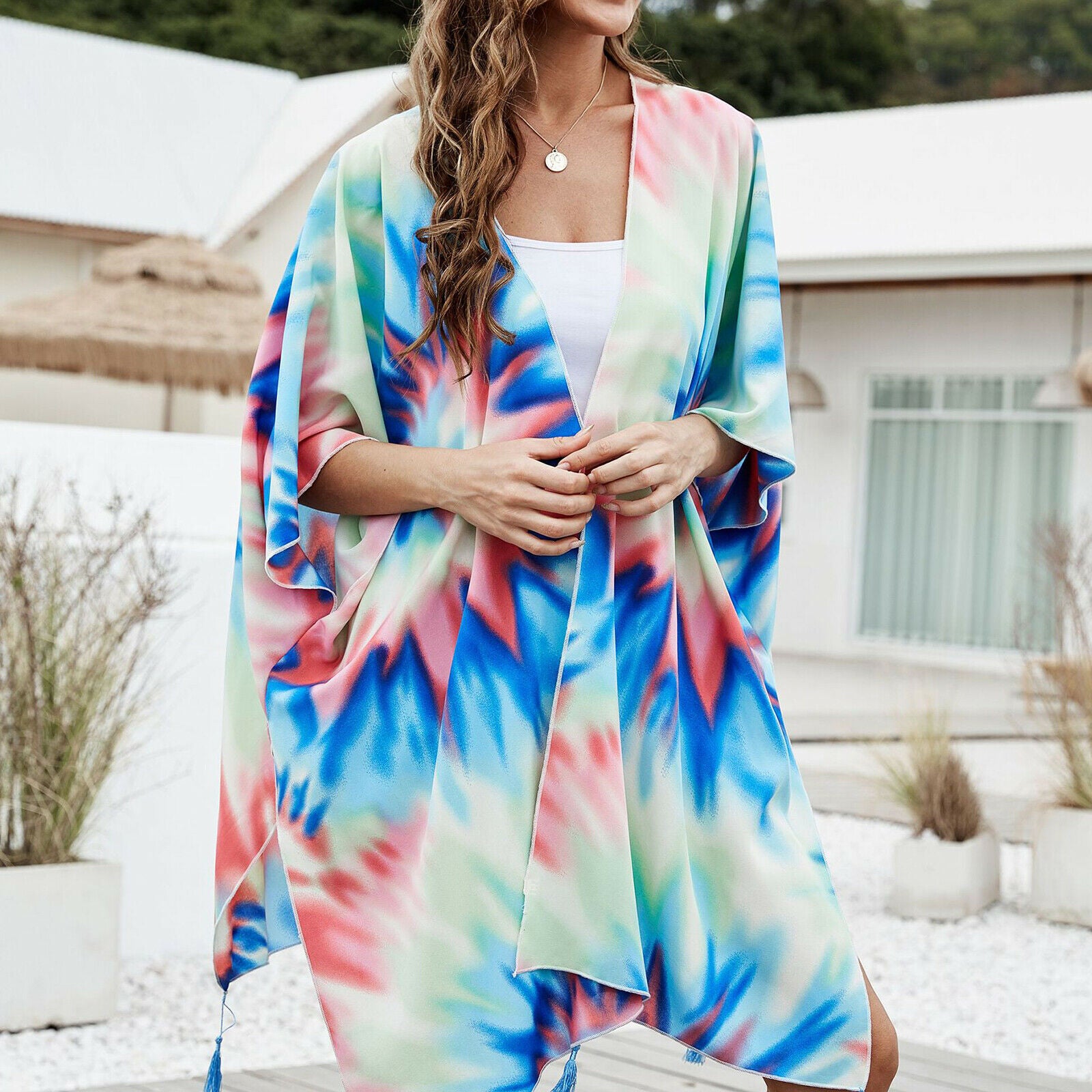 Womens Kimono Cardigan Short Sleeve Loose Shawl Boho Beach Wear Cover Up