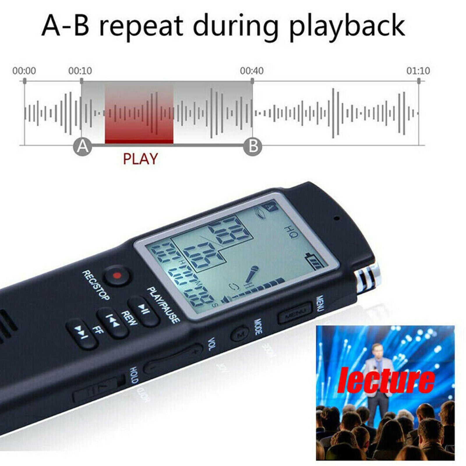 Voice Activated LCD Digital Sound Audio Recorder Dictaphone MP3 Player Portable
