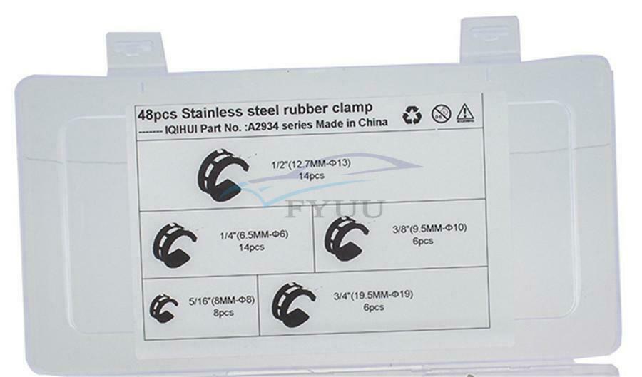48PCS Universal1/4" 3/4" 3/8" Stainless Steel Cable Clamp Hose Rubber Gasket