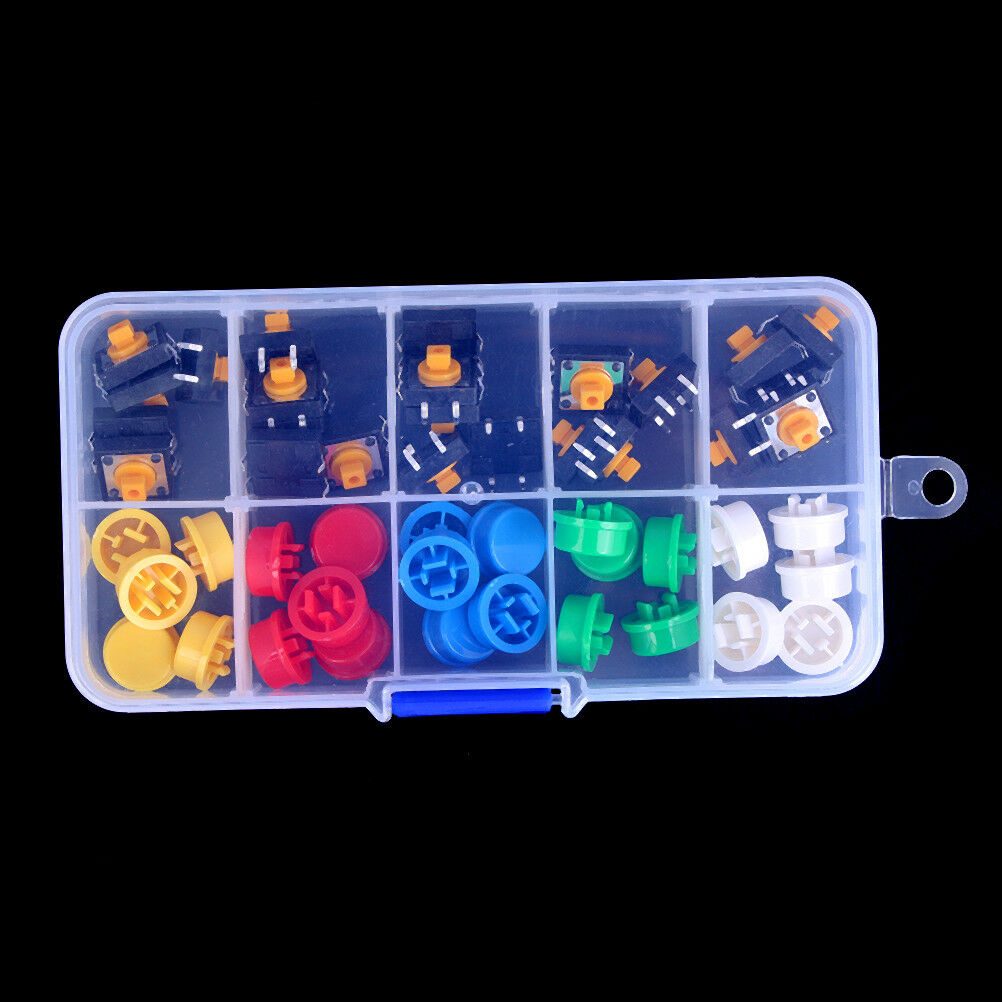 Tactile Push Button Switch Momentary Tact & Cap 12x12x7.3mm Kit Arduino ._WF