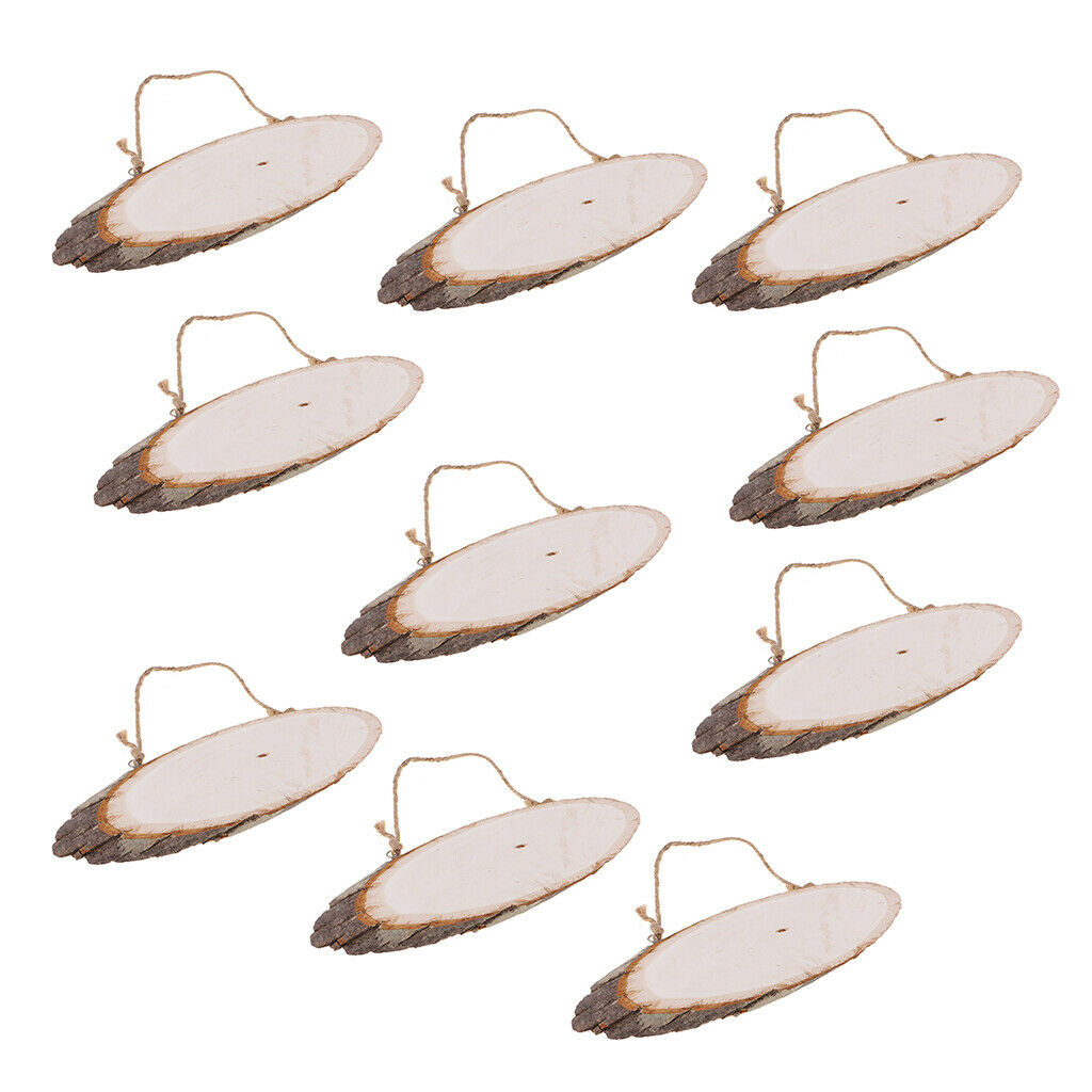 10 Oval Natural Hanging Wood Slices Tree Bark Wooden Pieces DIY for Art Painting