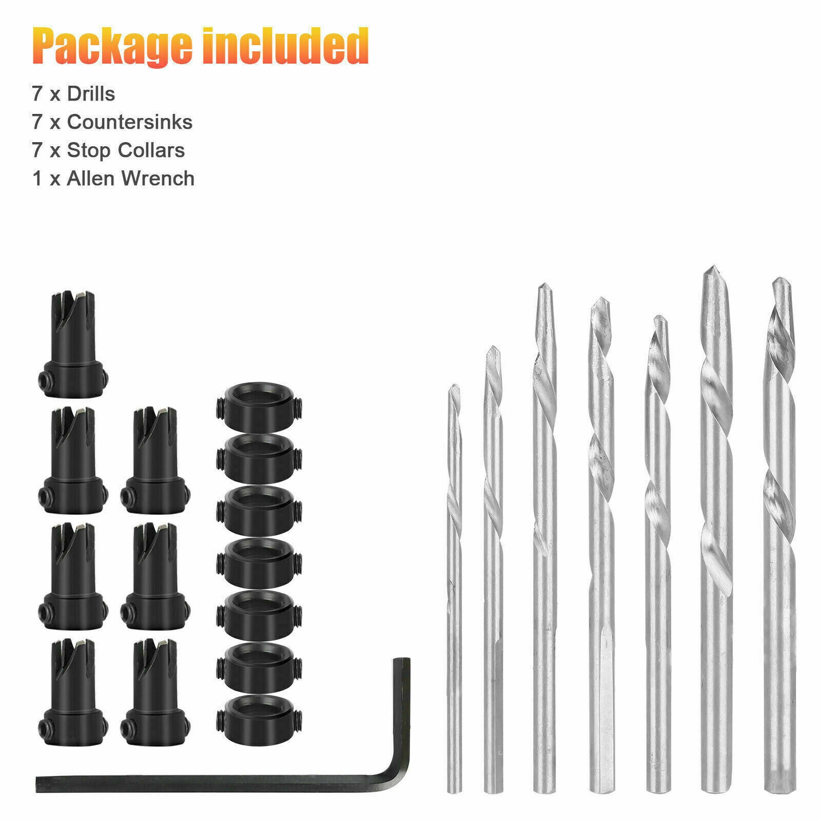 7Pcs Countersink Drill Bit Set Plastic Drilling Drills Tapered Pilot Tools