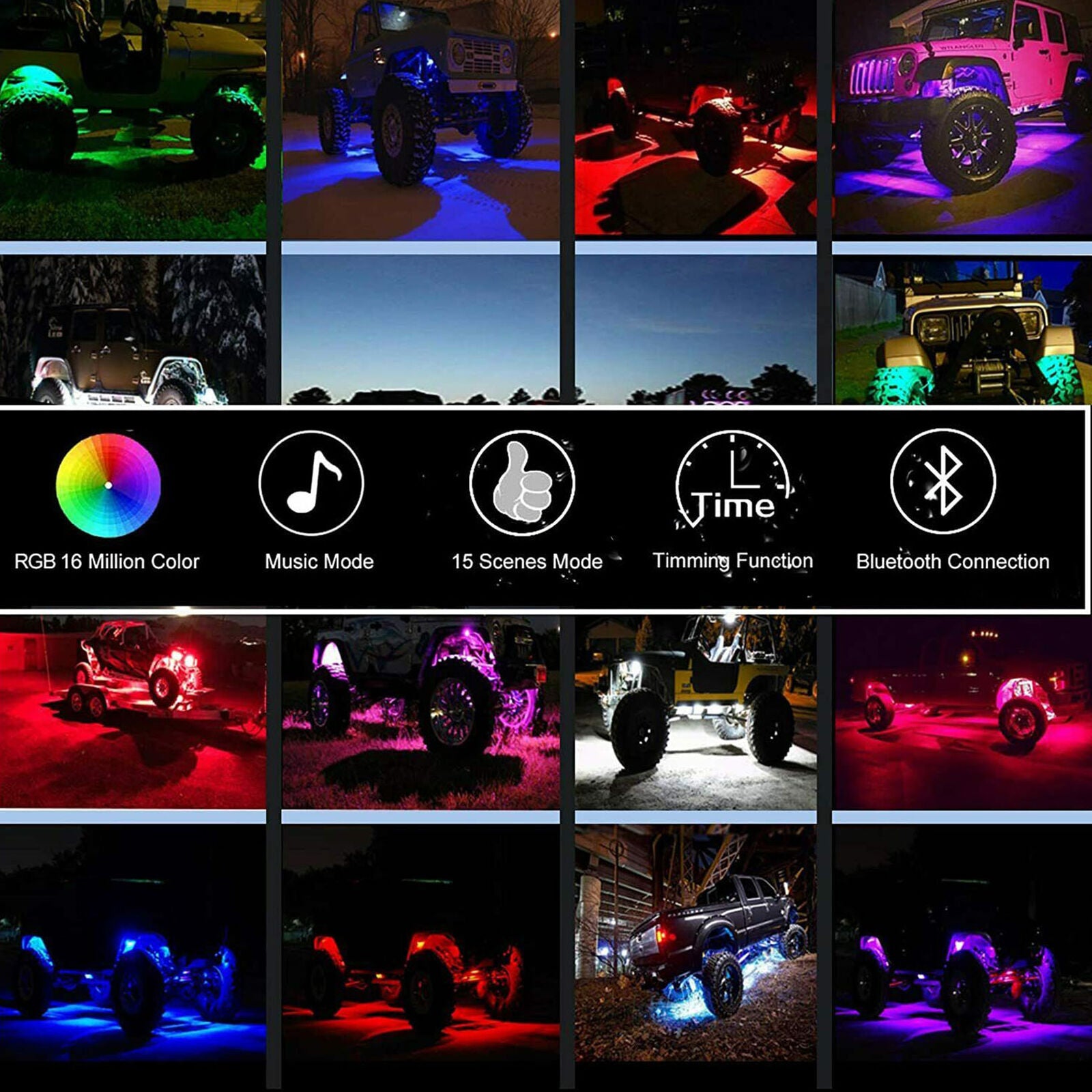 8x LED RGB Offroad Rock Light Underbody Lamp bluetooth APP Control For Car Truck