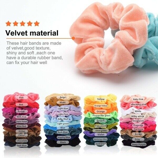 50Pack Velvet Scrunchies Mixed Hair Band Rubber Hair Tie Ponytail Holder