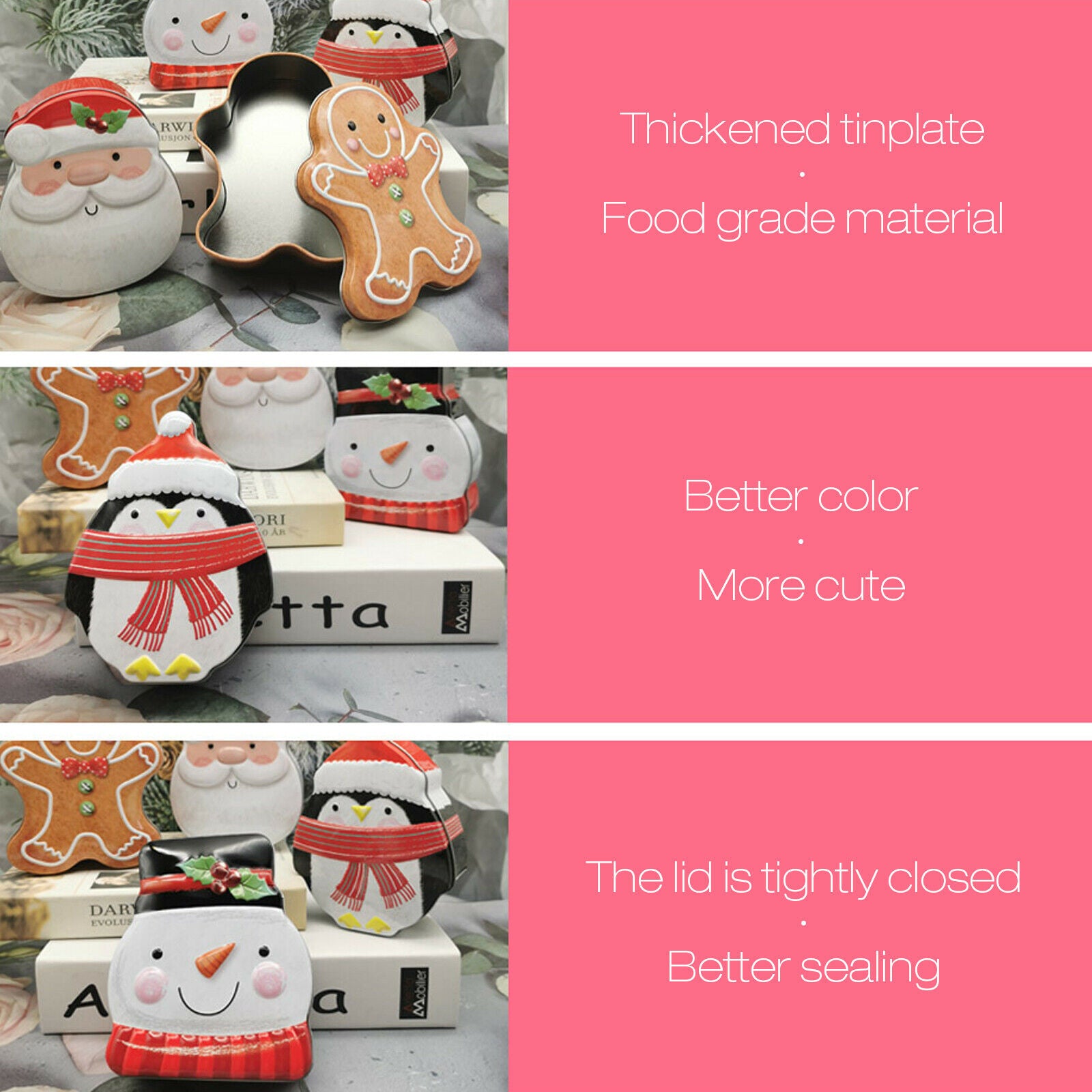 4 Pcs Cookie Tins for Holiday Treats Chocolate Candy Biscuit Container Packaging