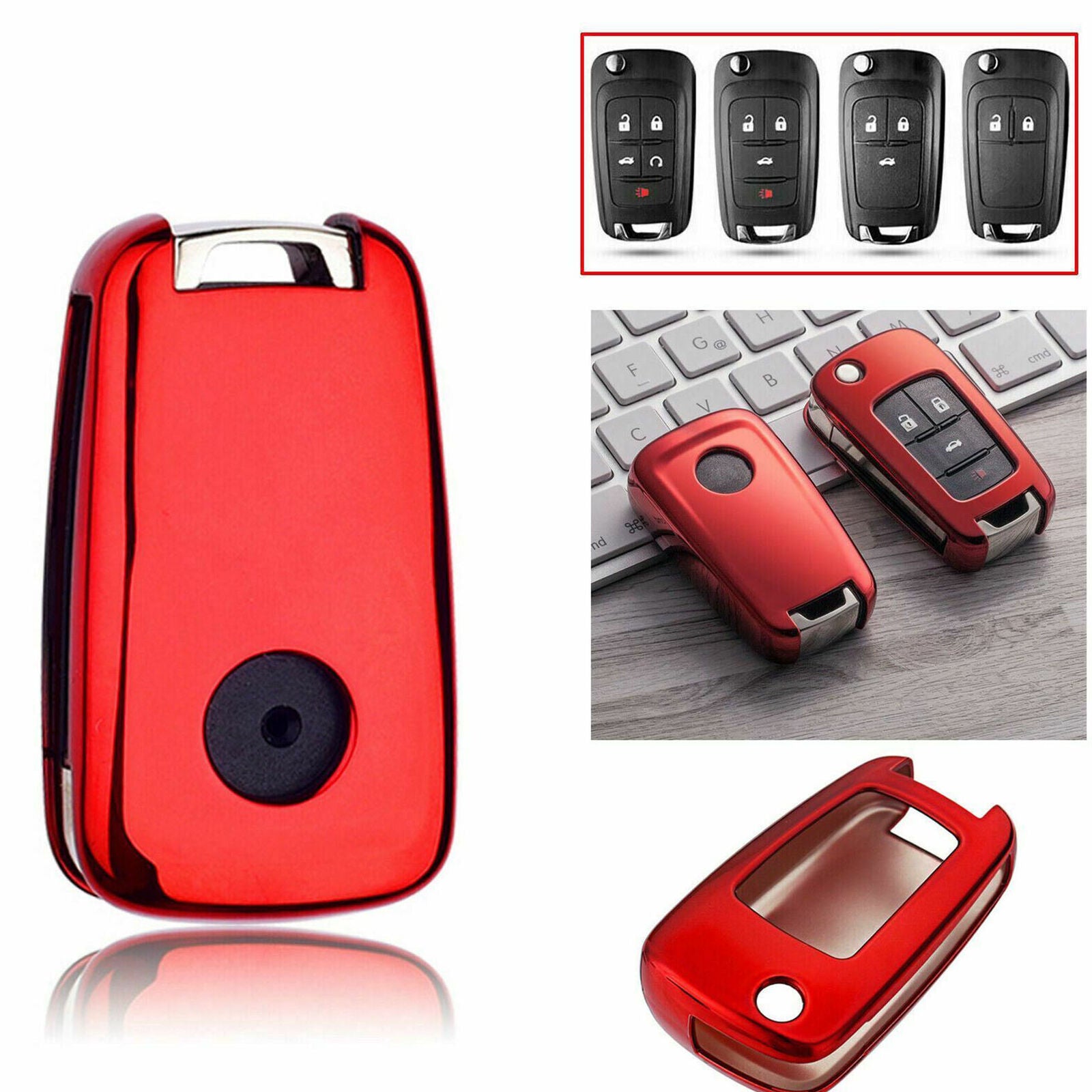 Red Flip Key Fob Chain Ring Case Cover For Holden Cruze Malibu Trax Accessories
