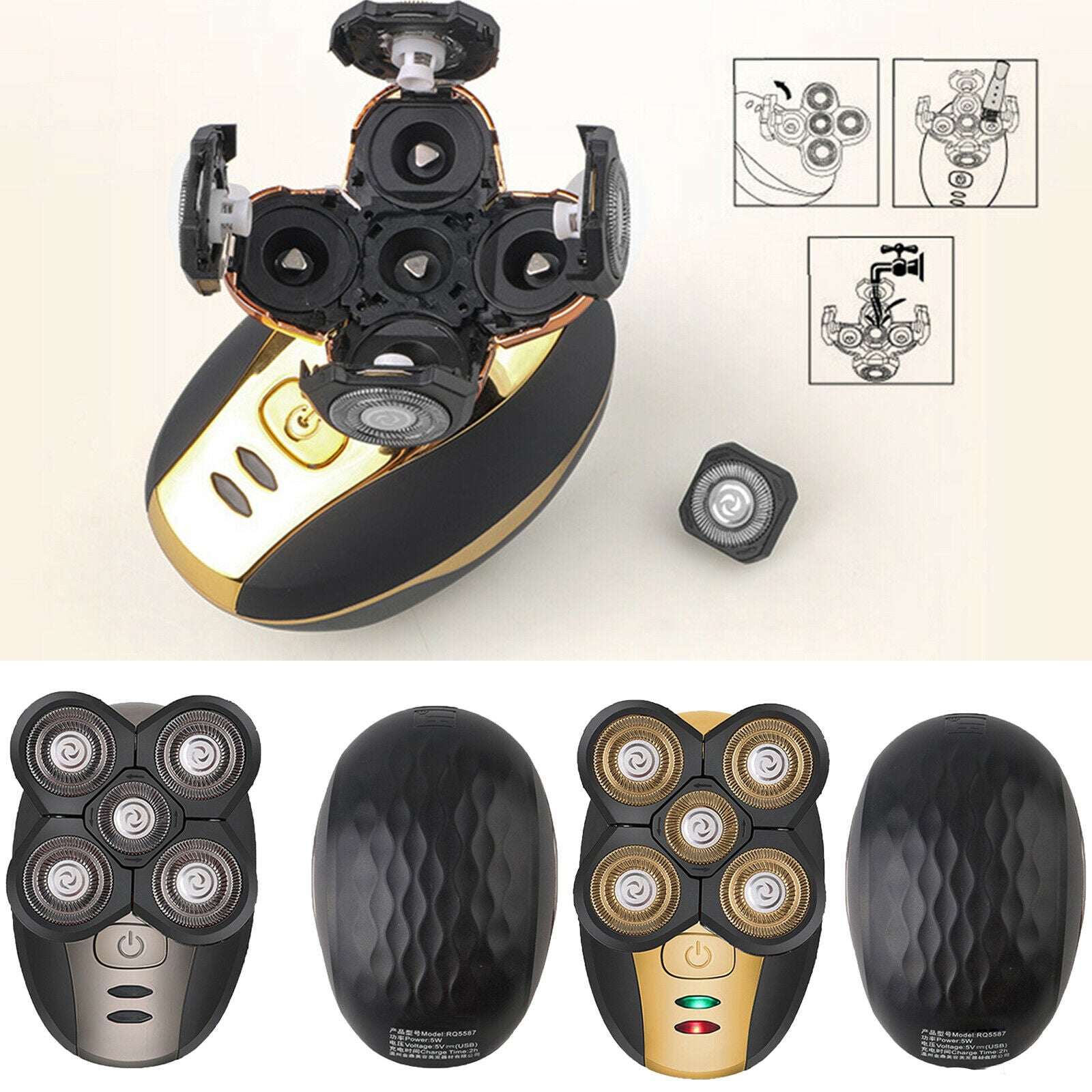 4D 5V Waterproof Men Rotary Electric Shaver Razor Bald Head Shaver USB Charging