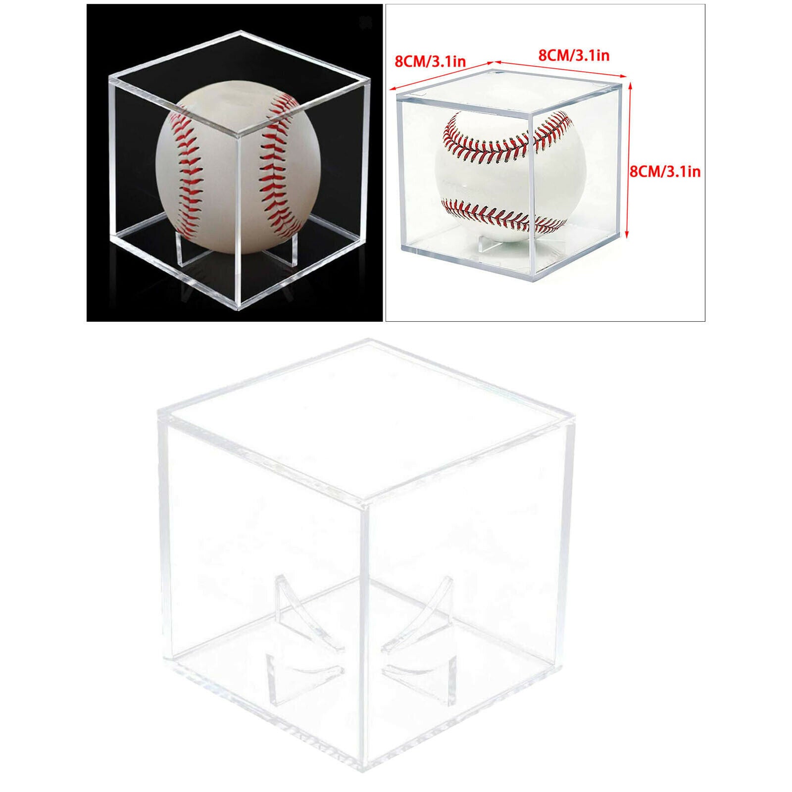 Square Baseball Display Case Dustproof Transparent Show Box with Stand Base