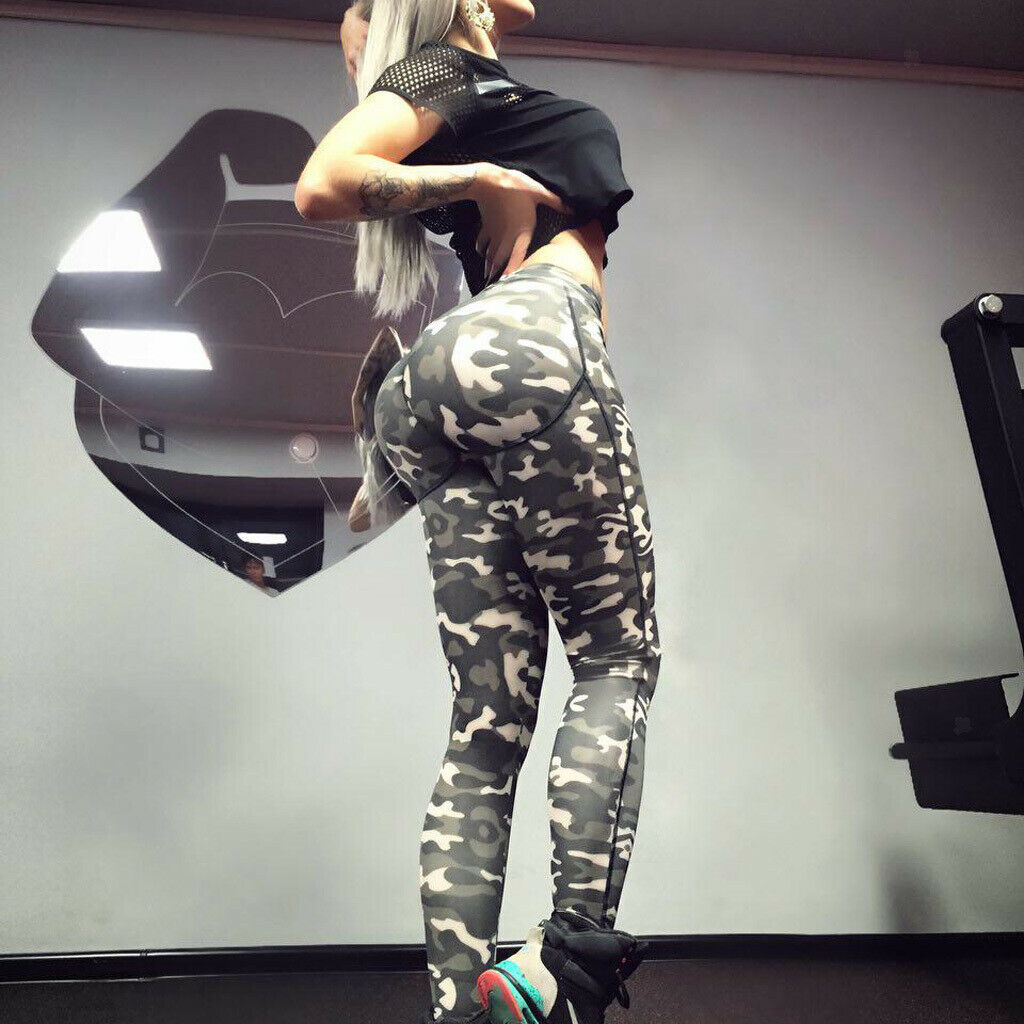 Ladies Women Yoga Compression Leggings Fitness Pants Camouflage Printed M