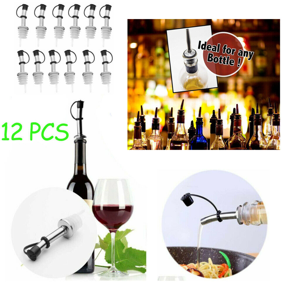 12Pcs Stainless Steel Liquor Spirit Pourer Flow Wine Bottle Pour Spout Stoppers