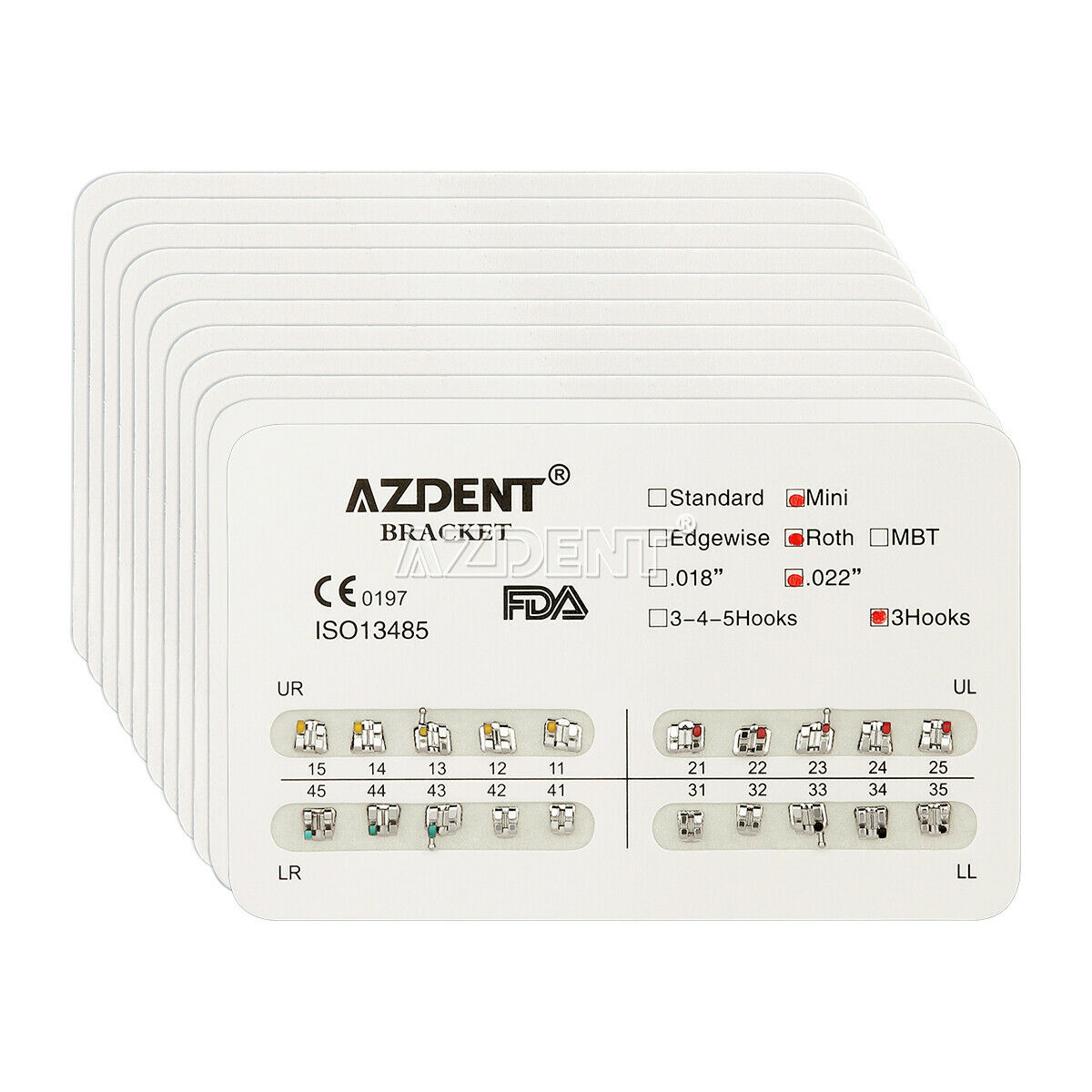 100 Packs AZDENT Dental Orthodontic Bracket Braces Mini Roth 022 Hooks 3