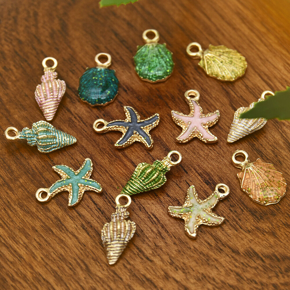 13Pc/Set Mixed Starfish Conch Shell Metal Charms Pendant DIY Jewelry Making Xmas