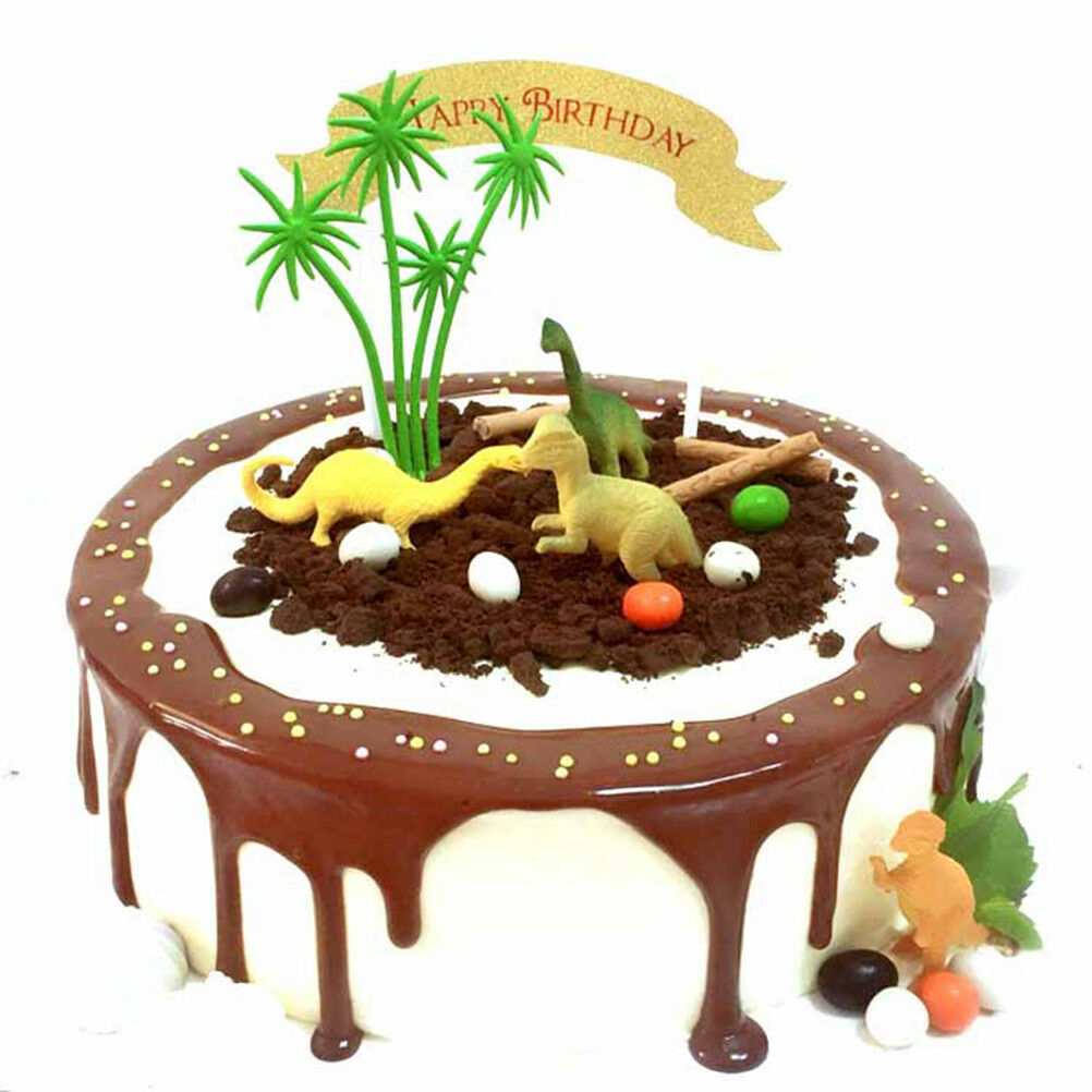 16pcs/Set DIY Cake Topper Jungle Dinosaur Ornaments Cake Baking Decor Kids TIHBD