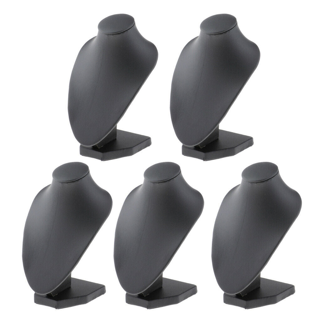 5 lot Black PU Leather Necklace Bust Display Shop Jewelry Stands Holder