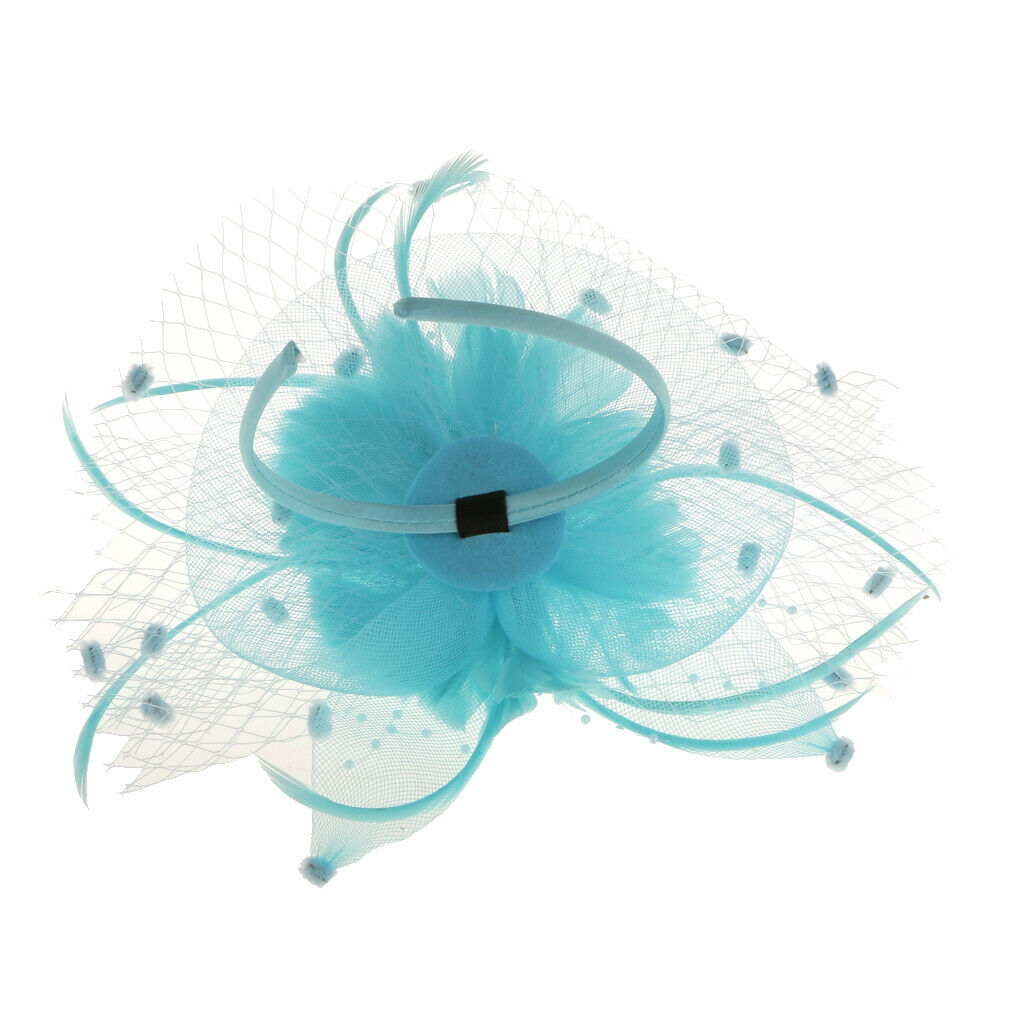 Flower Feather Net Fascinator Headband Wedding Race Ascot Ladies  Lake blue