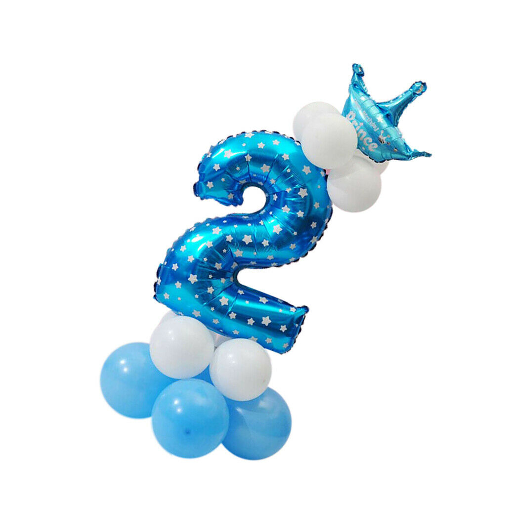 32 '' Foil Balloons Number 5 \u0026 2 Anniversary Crown Decor - Blue