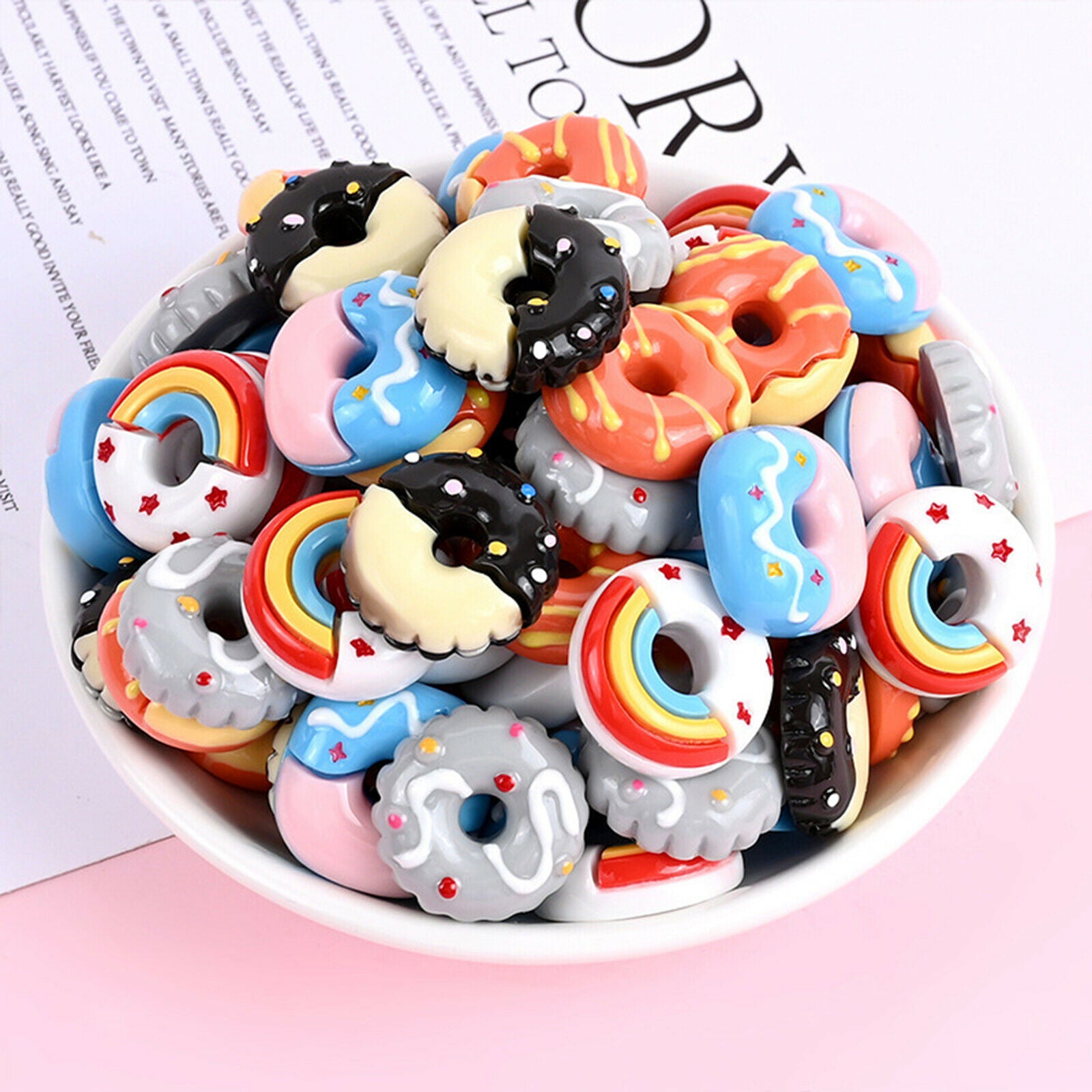 30Pack Doughnut Flatback Buttons Cabochons DIY Cardmaking Phone Case Decor