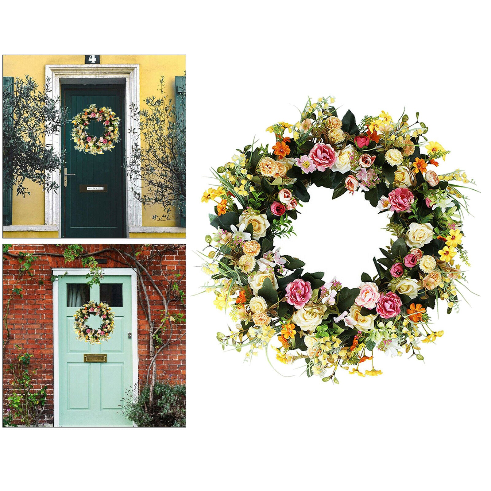 18'' Handmade Door Wreath Large Floral Round Carnation Rose Garland Ornament
