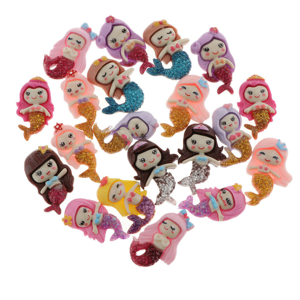 20pcs Cartoon Mermaid Flatback Bead for Handcraft Phone Case Decor Ornament